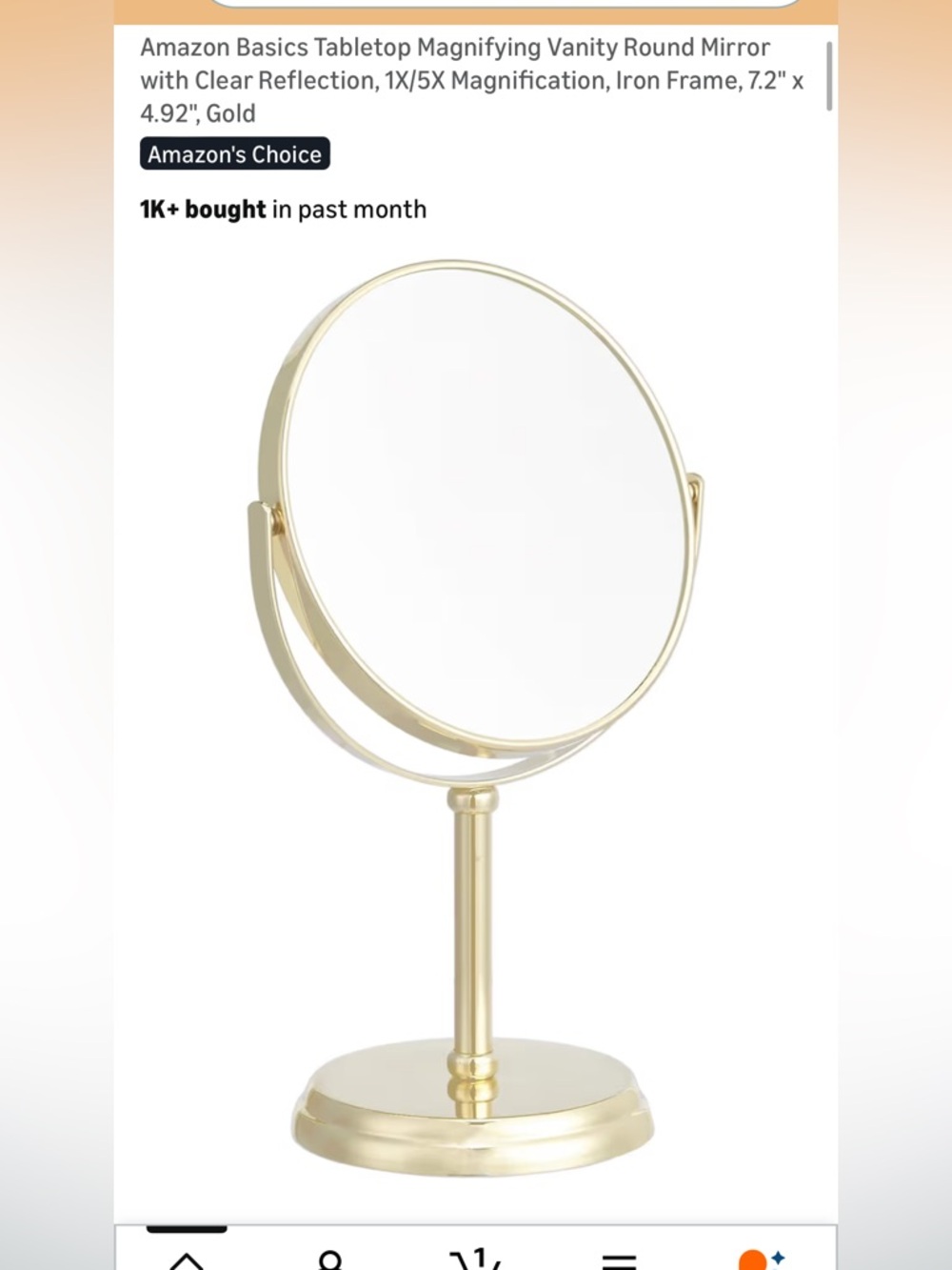 NEW Amazon table top gold round vanity mirror 7”x5”